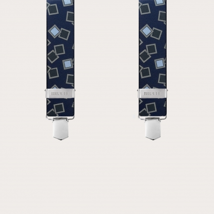 X-shaped suspenders with blue and light blue pattern and 4 clips