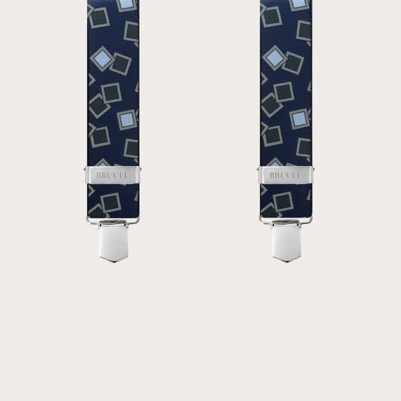 X-shaped suspenders with blue and light blue pattern and 4 clips