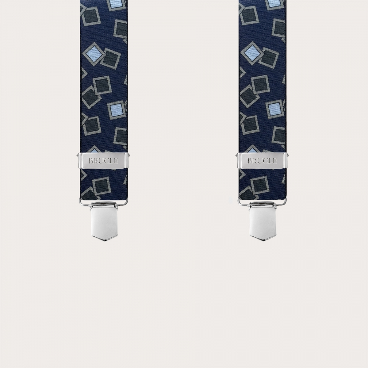 X-shaped suspenders with blue and light blue pattern and 4 clips