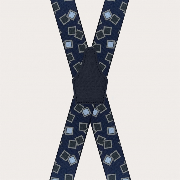 X-shaped suspenders with blue and light blue pattern and 4 clips