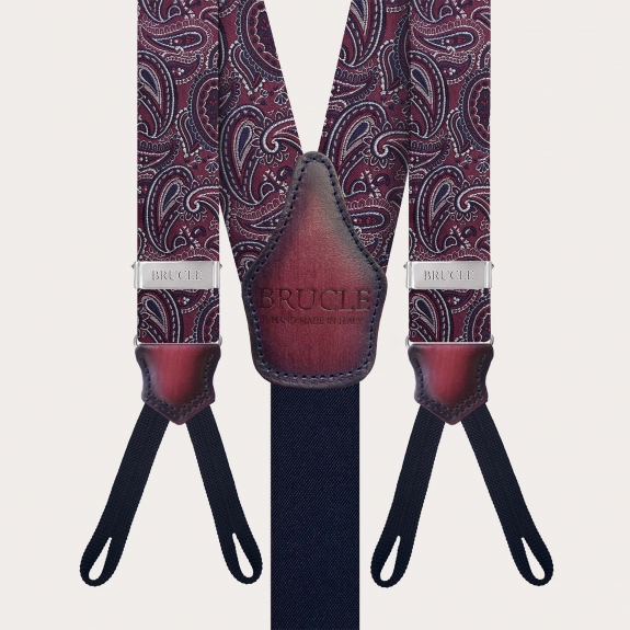 Bretelle e papillon coordinati in seta paisley bordeaux