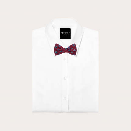 Pre-tied bow tie in burgundy silk with flowers