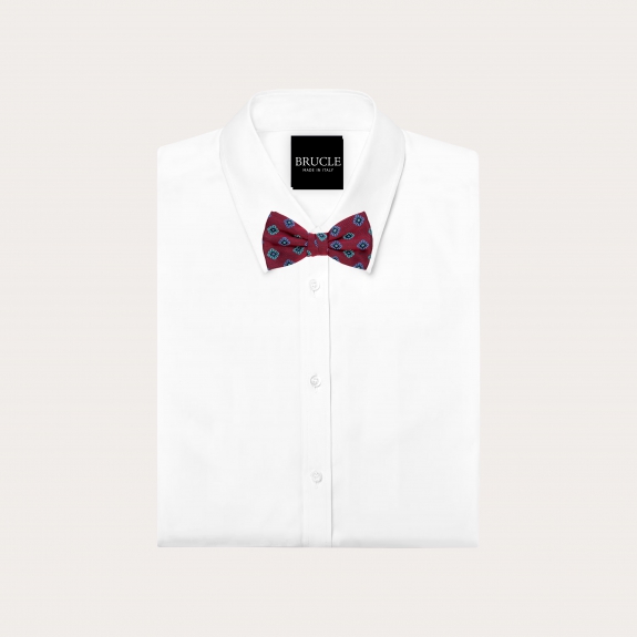 Pre-tied bow tie in burgundy silk with flowers