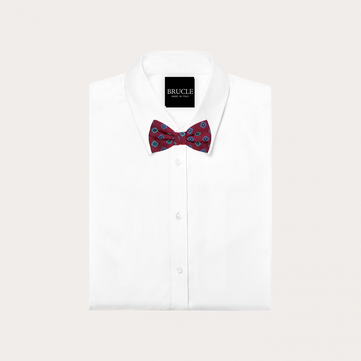 Pre-tied bow tie in burgundy silk with flowers