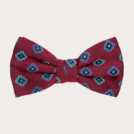 Pre-tied bow tie in burgundy silk with flowers