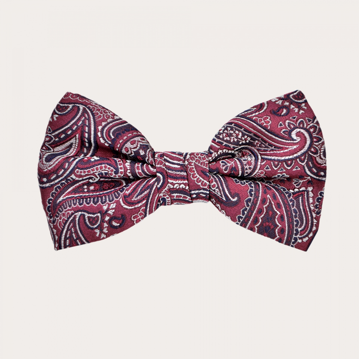 Coordinated set of suspenders for buttons and bordeaux paisley bow tie