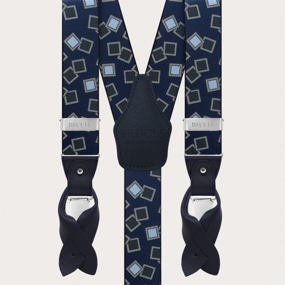 Suspenders with clips or buttons, blue and light blue pattern