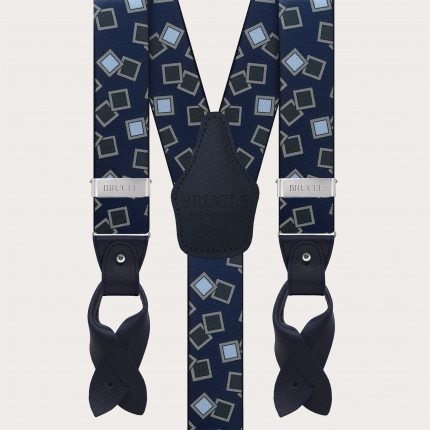 Suspenders with clips or buttons, blue and light blue pattern