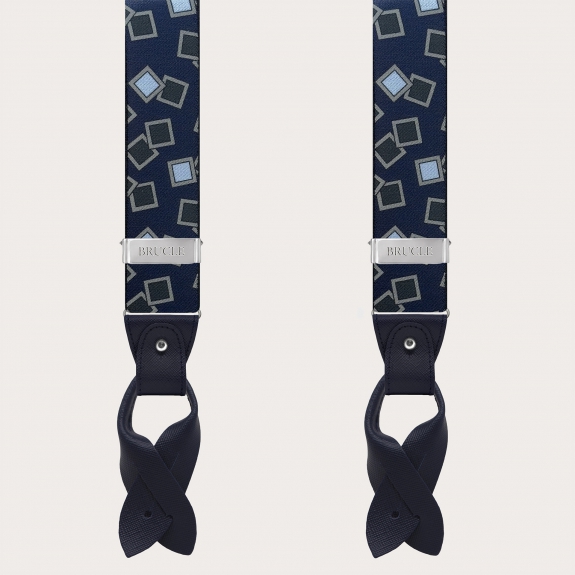 Suspenders with clips or buttons, blue and light blue pattern