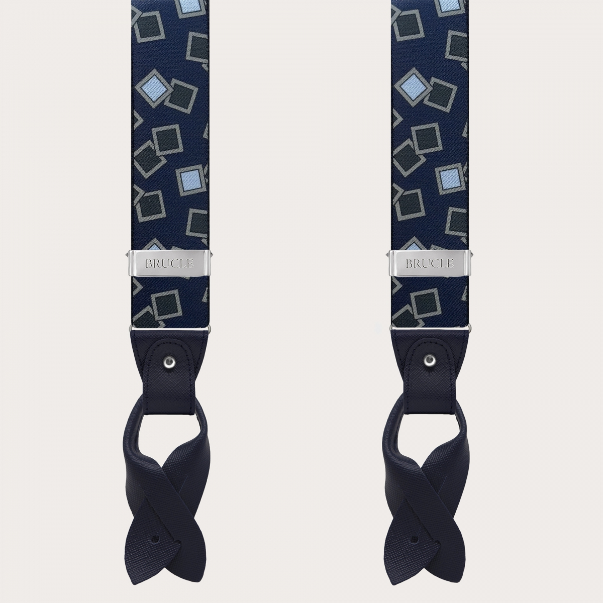 Suspenders with clips or buttons, blue and light blue pattern