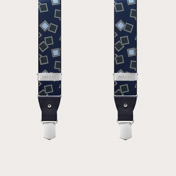 Suspenders with clips or buttons, blue and light blue pattern