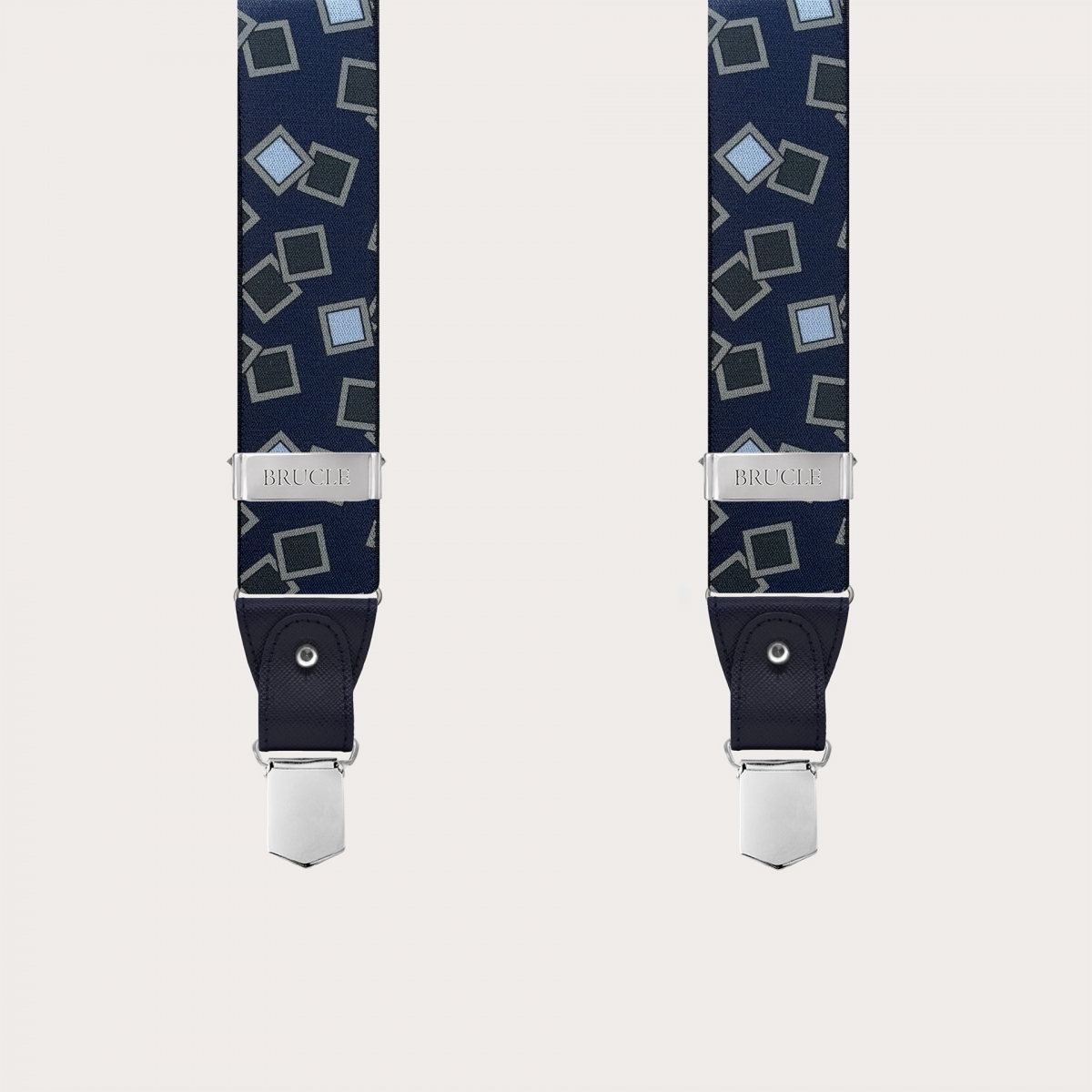 Suspenders with clips or buttons, blue and light blue pattern