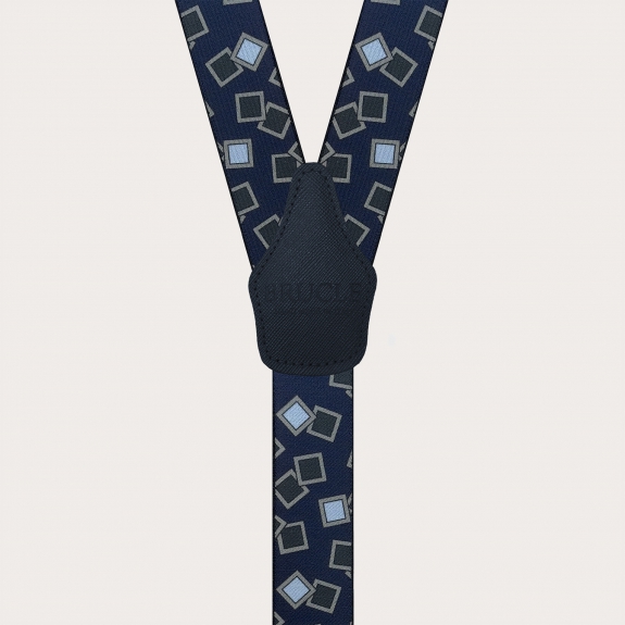 Suspenders with clips or buttons, blue and light blue pattern