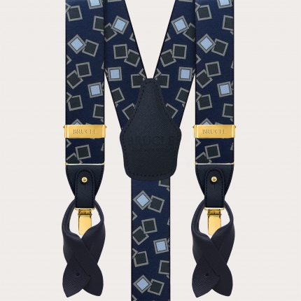 Suspenders with gold metal parts, blue and light blue pattern