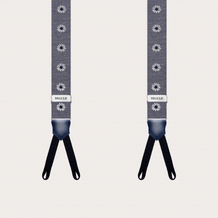 Narrow grey floral suspenders for buttons with buttonholes