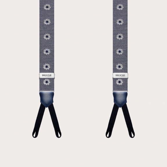 Narrow grey floral suspenders for buttons with buttonholes