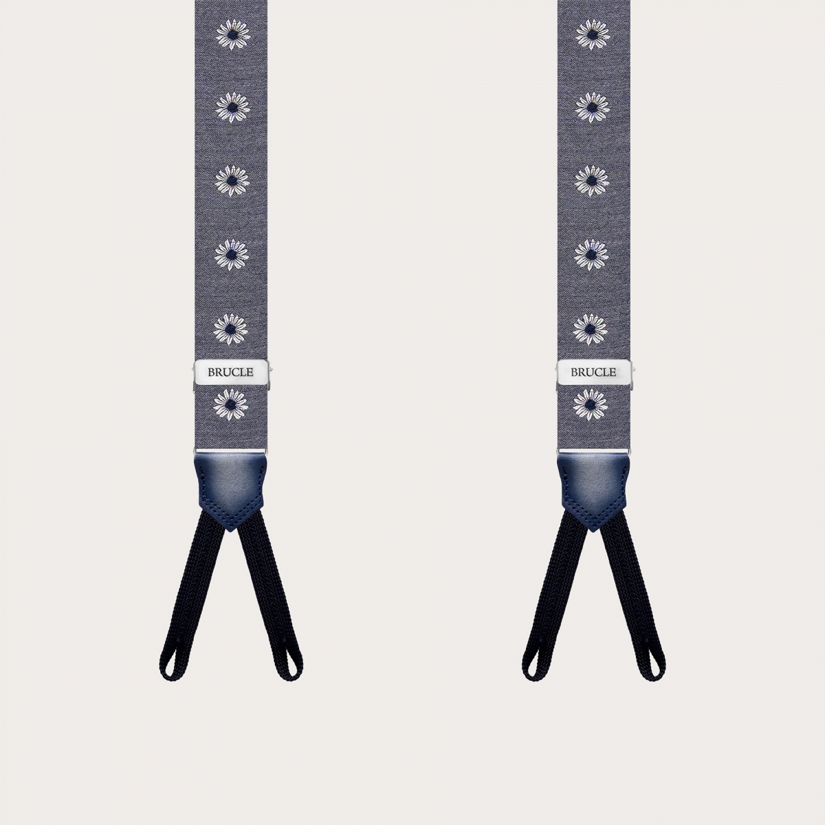 Narrow grey floral suspenders for buttons with buttonholes