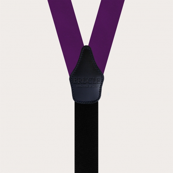 Purple silk suspenders for buttons with gold adjusters