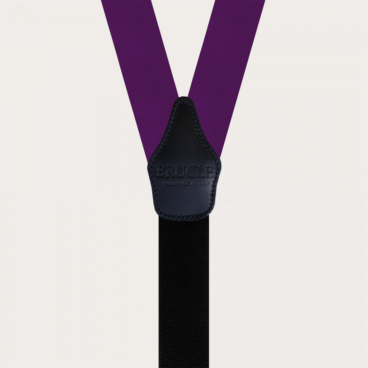 Purple silk suspenders for buttons with gold adjusters