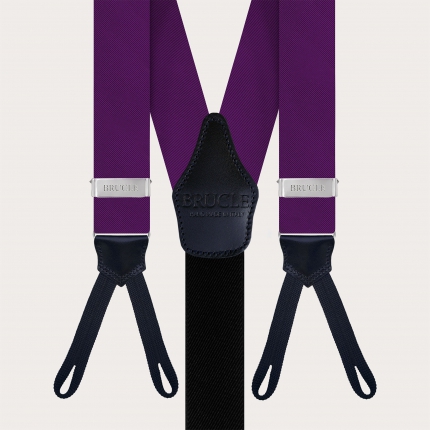 Violet silk suspenders with buttonholes for buttons