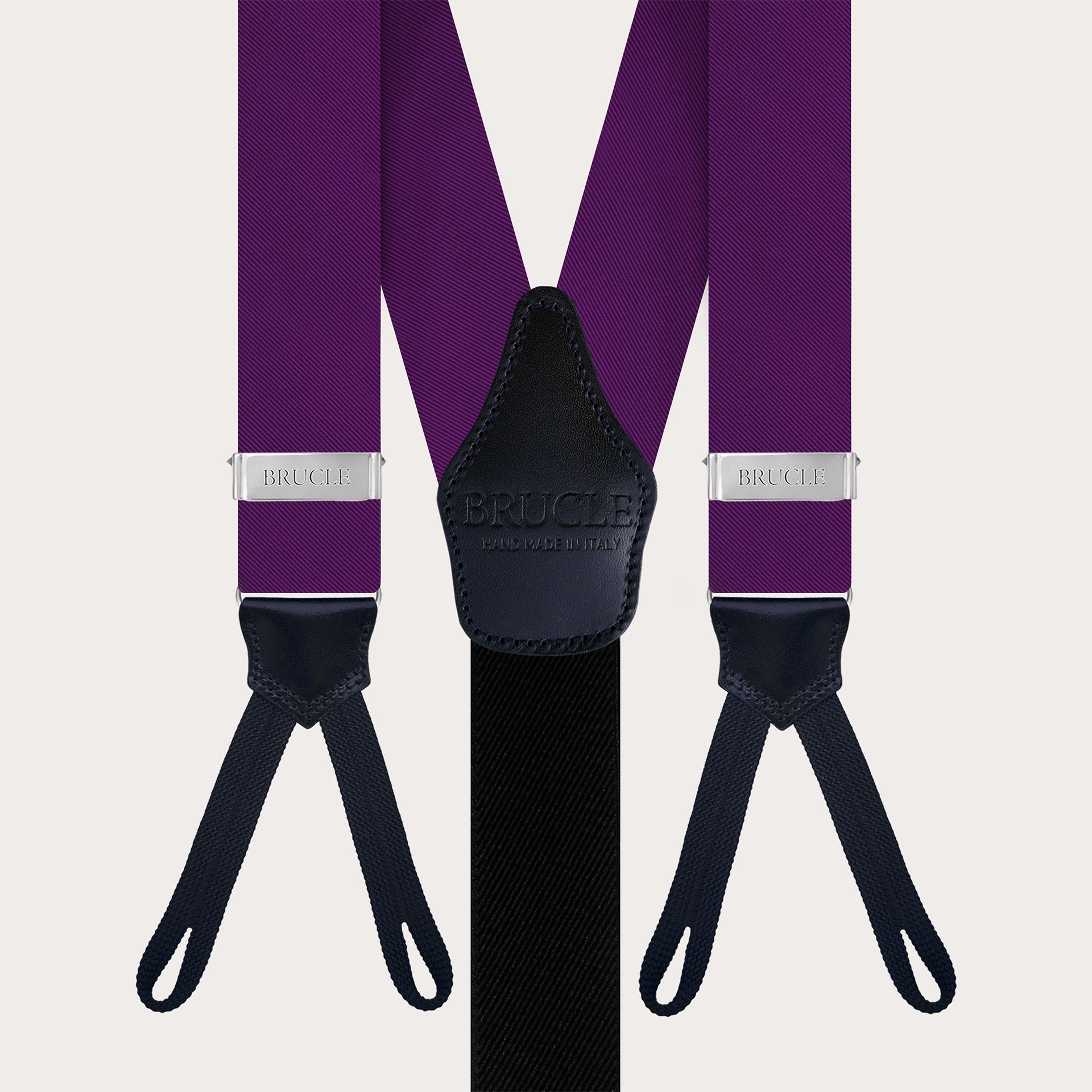 Violet silk suspenders with buttonholes for buttons