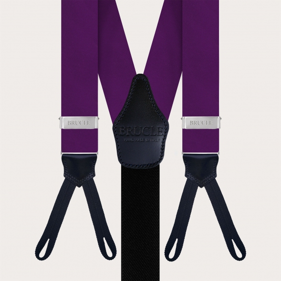 Violet silk suspenders with buttonholes for buttons