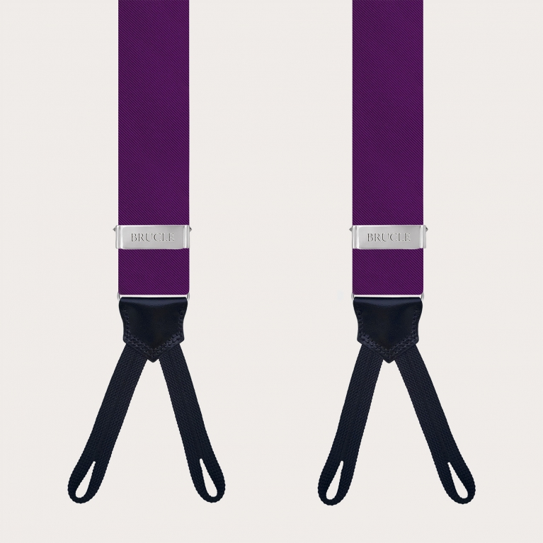 Violet silk suspenders with buttonholes for buttons