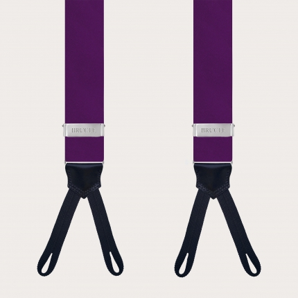 Violet silk suspenders with buttonholes for buttons