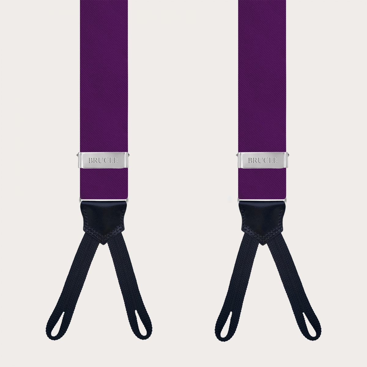 Violet silk suspenders with buttonholes for buttons