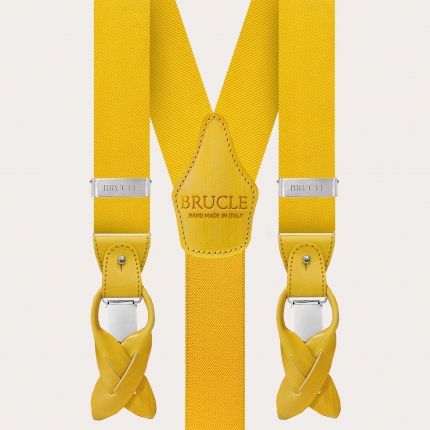 Elegant set of suspenders and necktie in silk, yellow