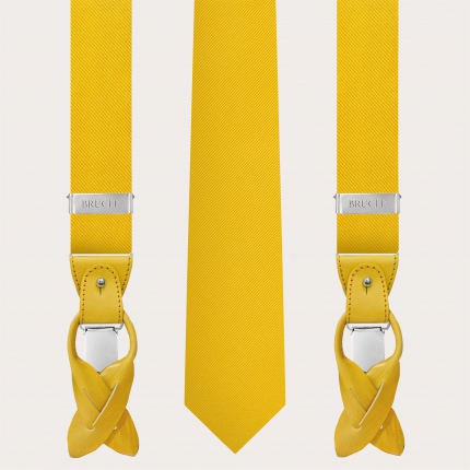 Set elegante di bretelle e cravatta in seta, giallo