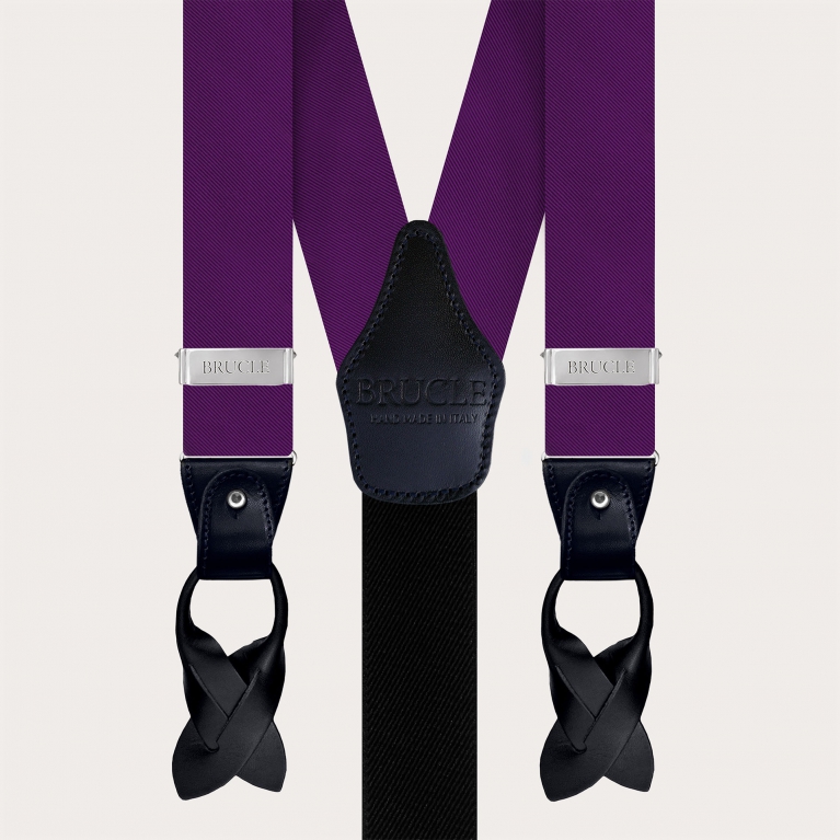 Formal Y-shape suspenders in tubular silk, purple