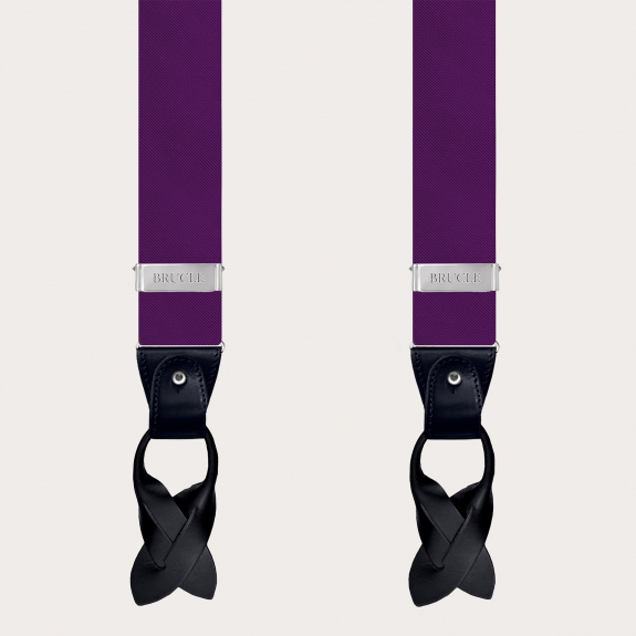 Formal Y-shape suspenders in tubular silk, purple