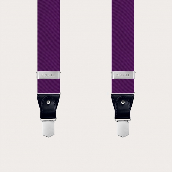 Formal Y-shape suspenders in tubular silk, purple