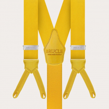 Yellow silk suspenders set for buttons with matching tie