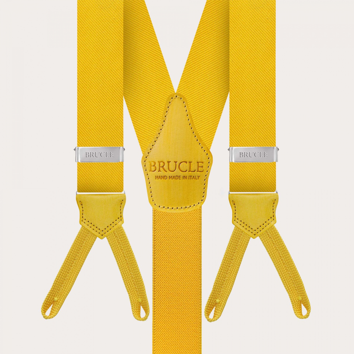 Yellow silk suspenders set for buttons with matching tie