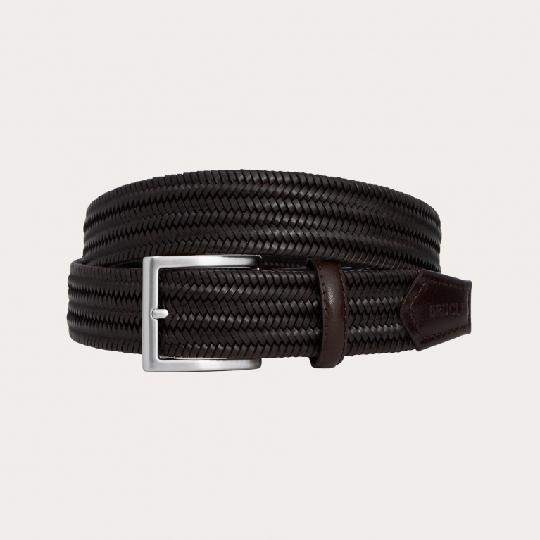 Extra long dark brown braided leather belt