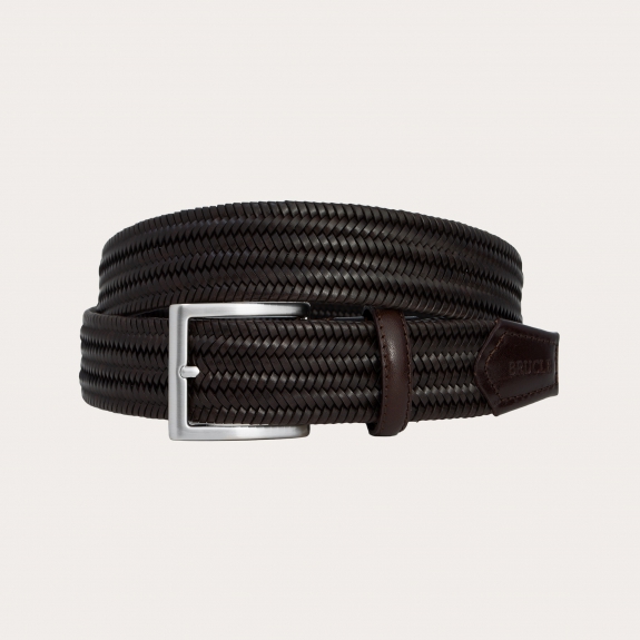 Ceinture extra longue en cuir tressé marron foncé