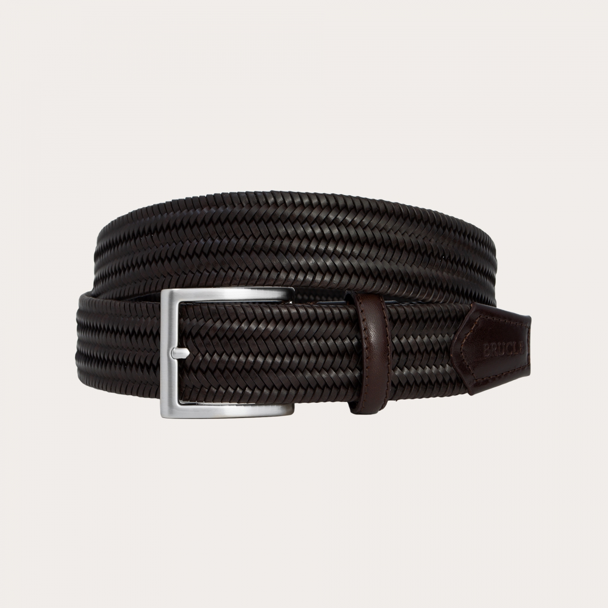 Ceinture extra longue en cuir tressé marron foncé