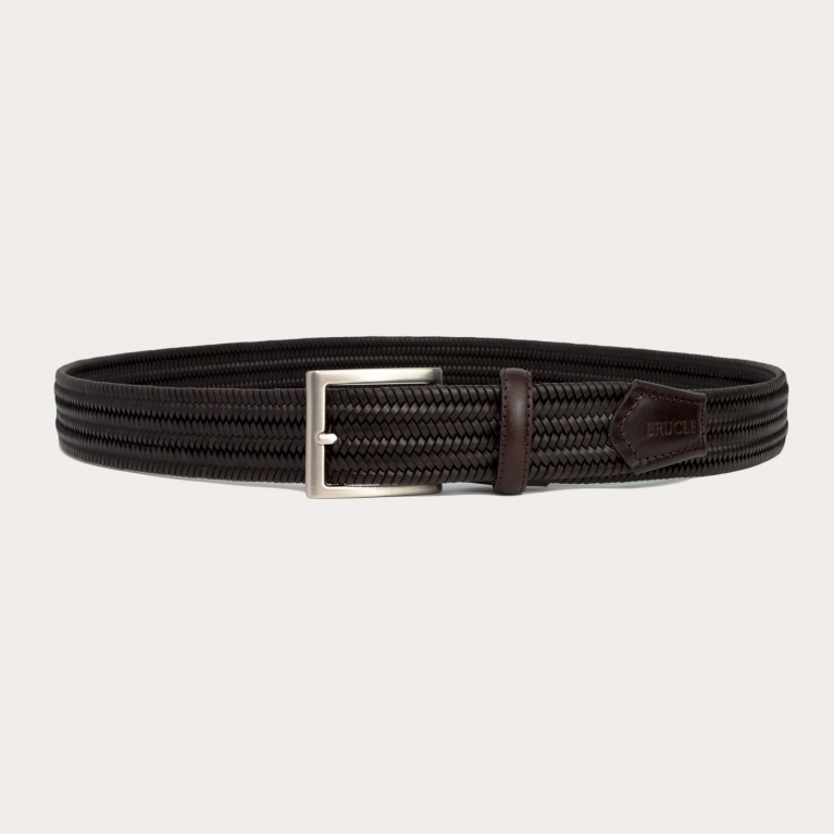 Extra long dark brown braided leather belt