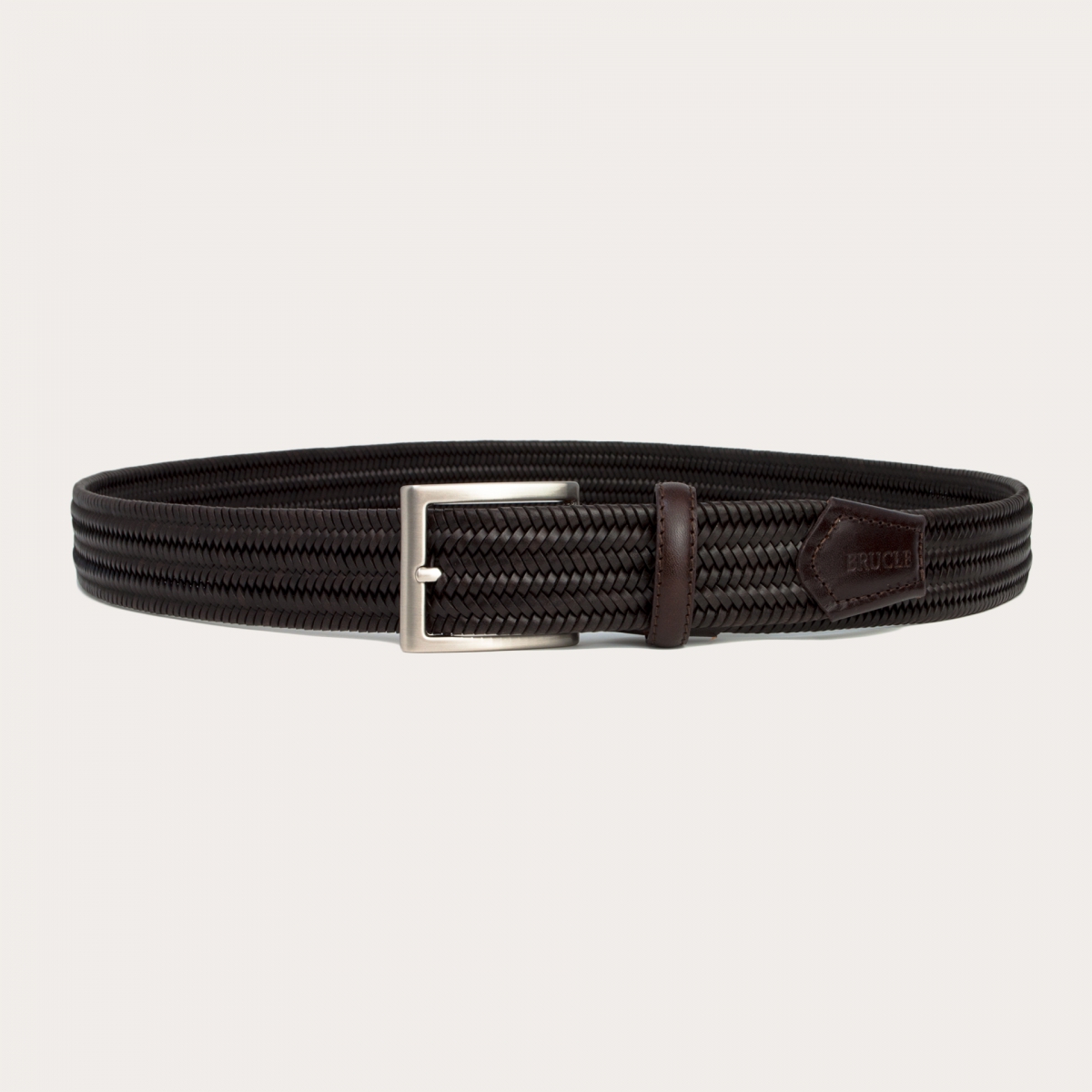 Ceinture extra longue en cuir tressé marron foncé