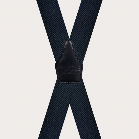 Navy blue X-back suspenders, dual-use, with gold metal parts