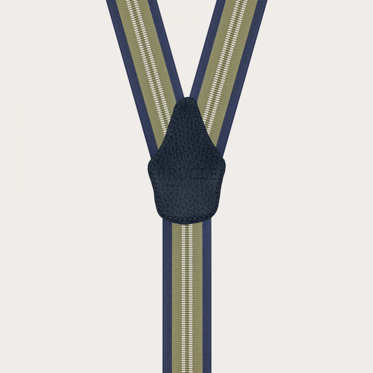 Wide suspenders with green and blue stripes, clip-on only