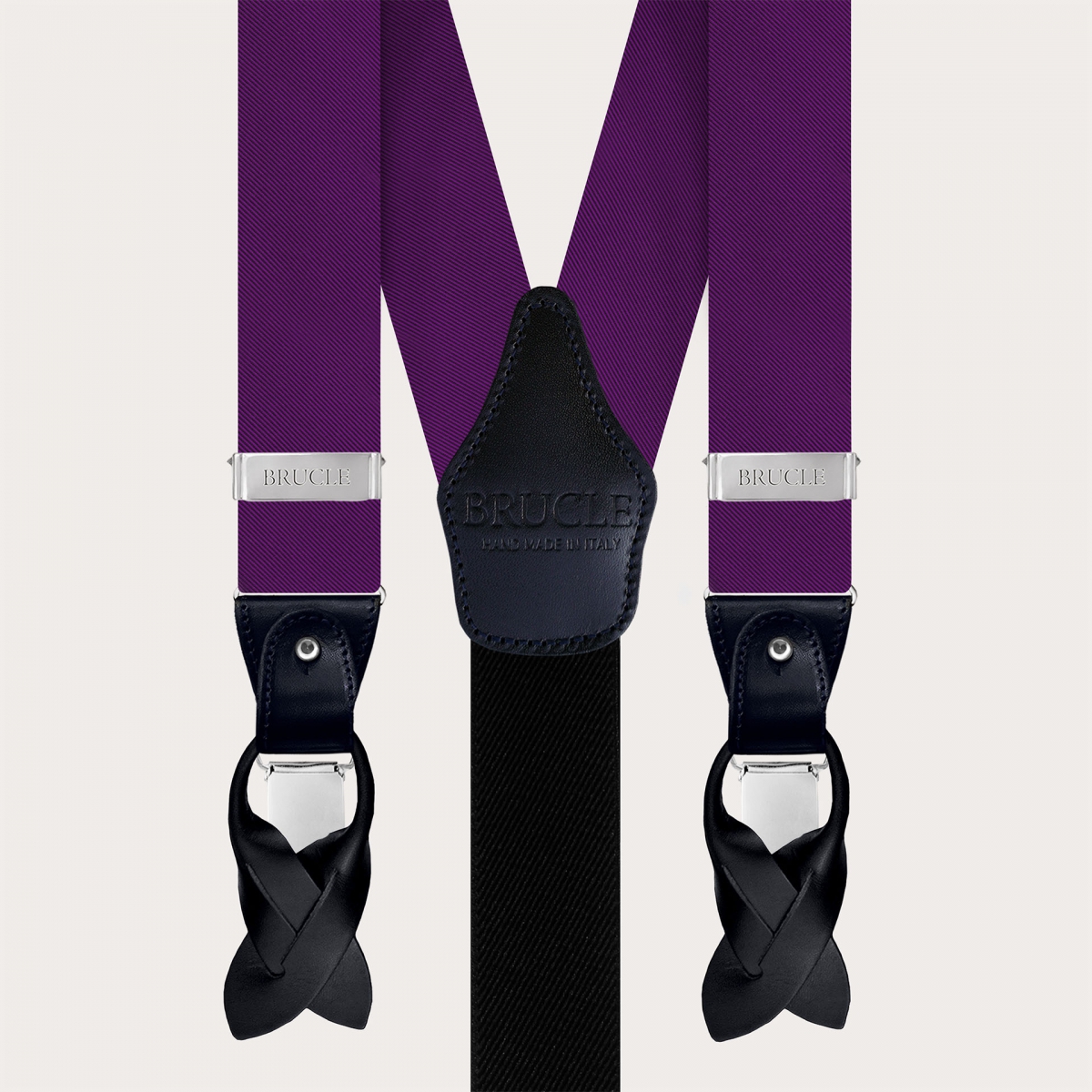 Coordinated suspenders and bow tie in violet jacquard silk