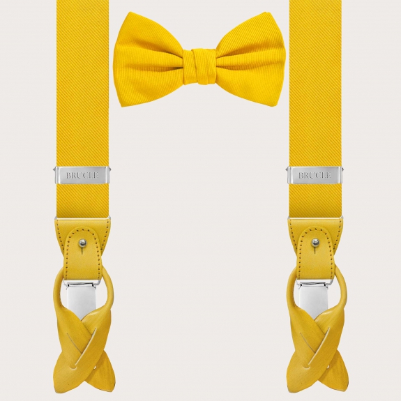 Coordinated suspenders and bow tie in silk, yellow