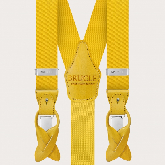 Coordinated suspenders and bow tie in silk, yellow