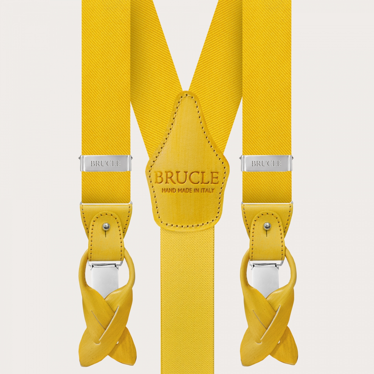 Coordinated suspenders and bow tie in silk, yellow