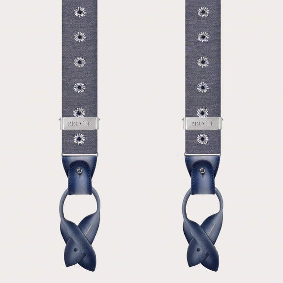 Men's grey floral silk suspenders, clips or buttons