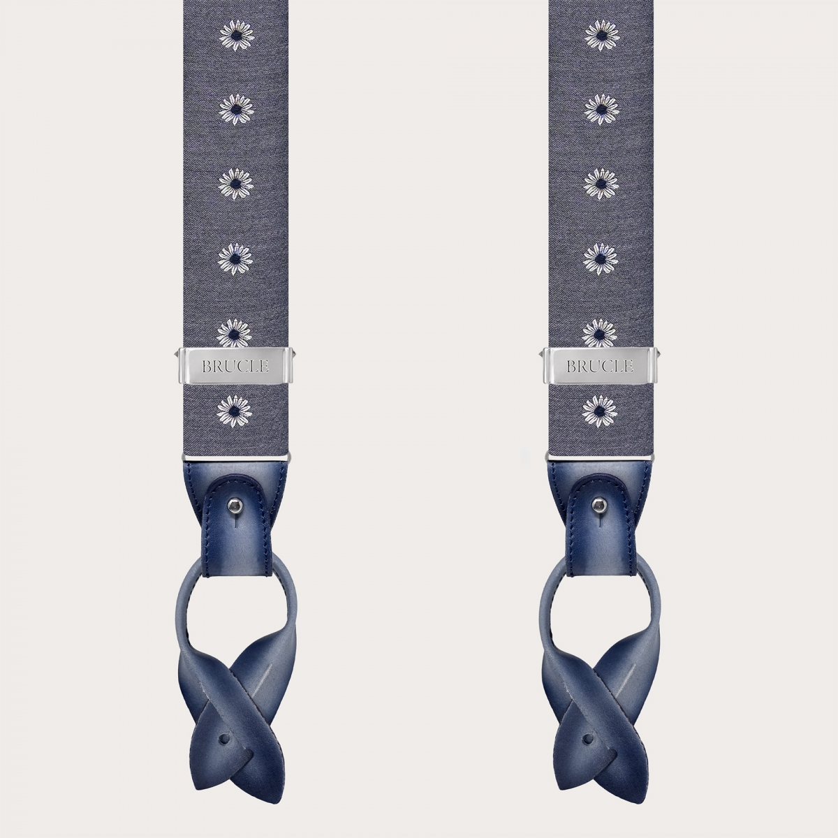 Men's grey floral silk suspenders, clips or buttons