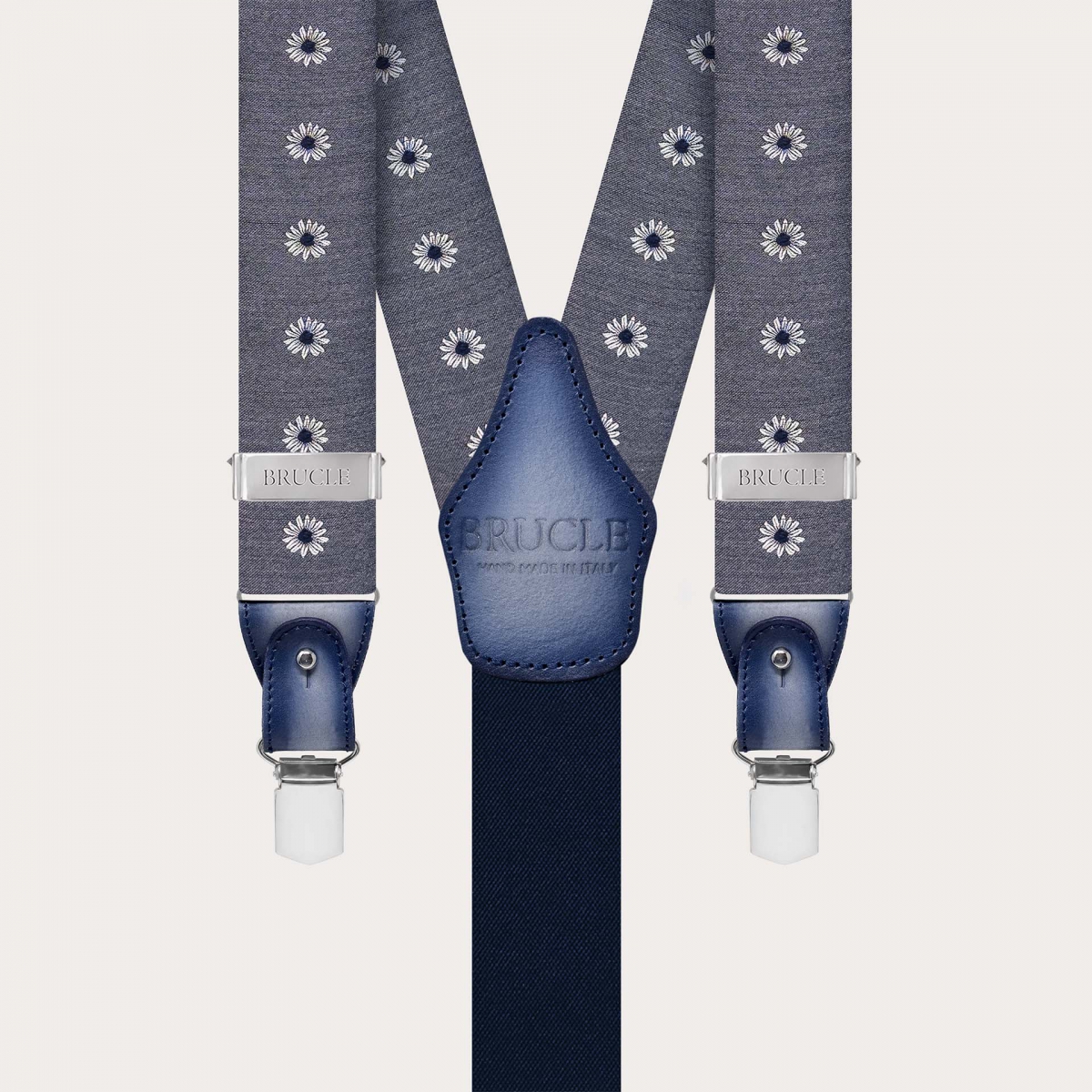 Men's grey floral silk suspenders, clips or buttons